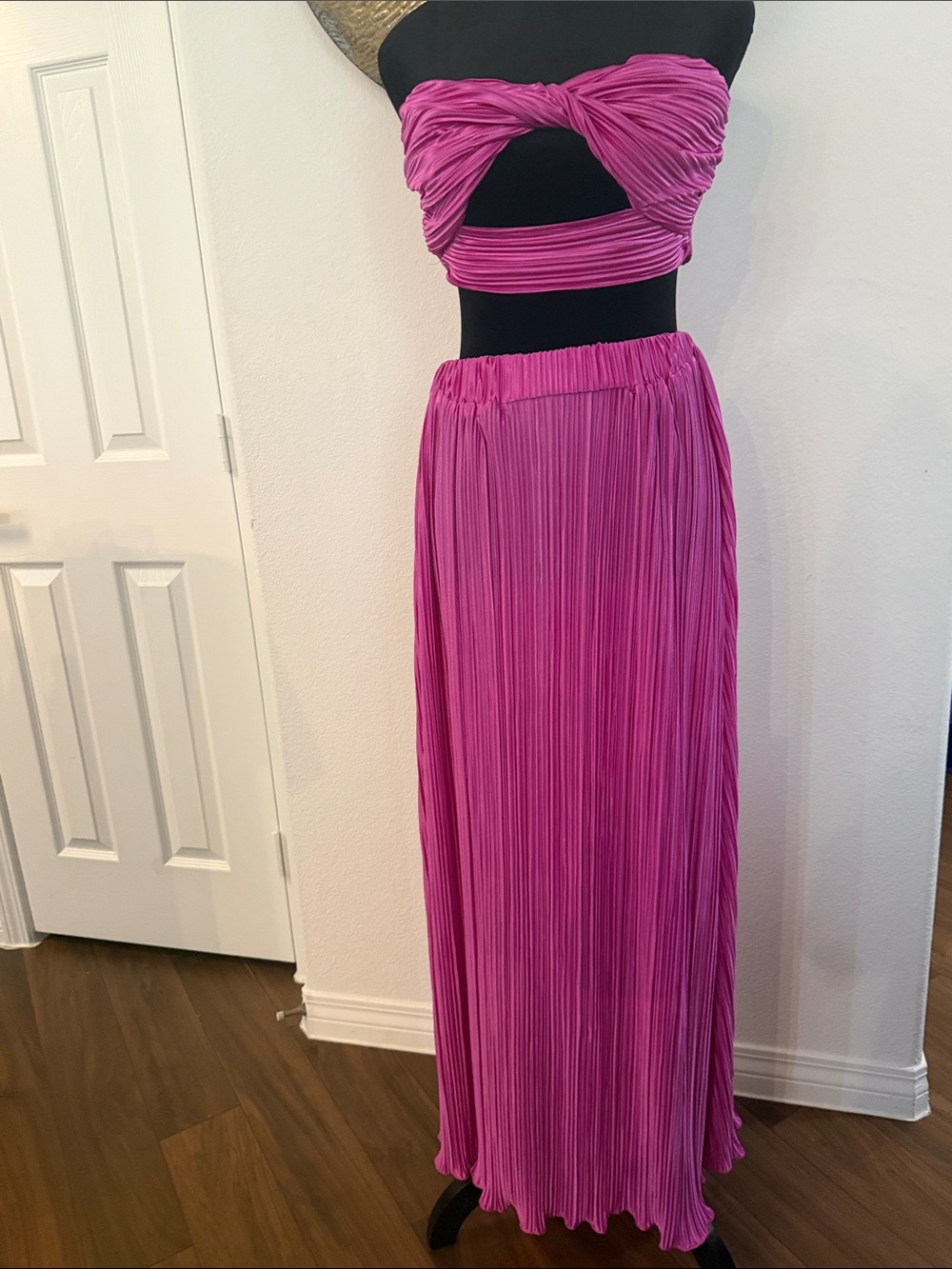 SHEIN Fuchsia Pleated Two-Piece Maxi Dress